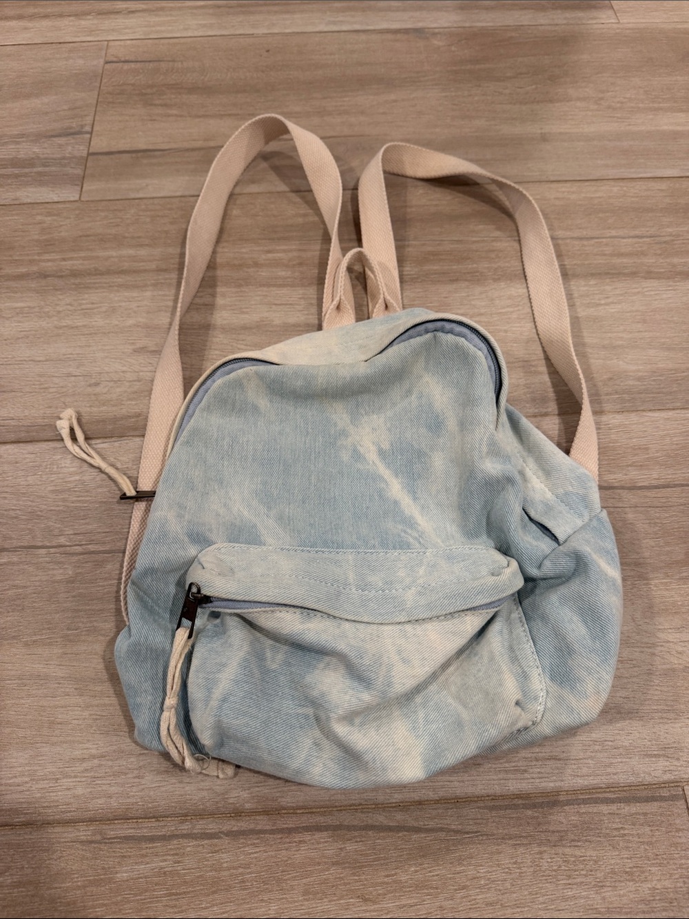 Garage Light Blue Tie-Dye Canvas Backpack with Cream Straps